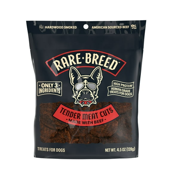 Rare Breed Dog Treats, Tender Meat Cuts Made with Beef, 3 Ingredients, Human Grade, 4.5 ounce Pack, for All Dog Sizes