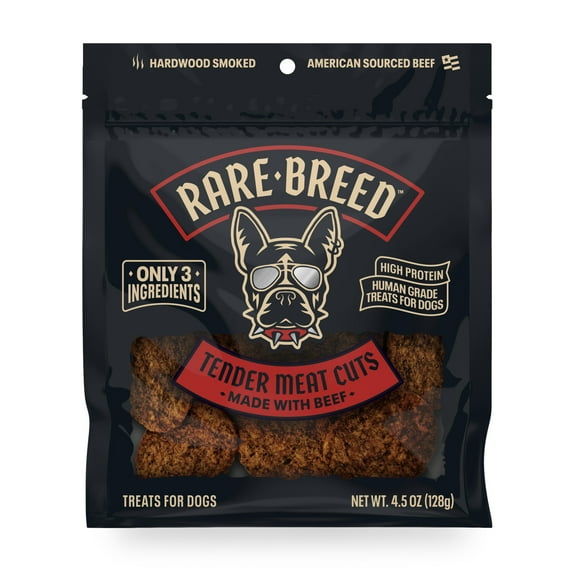 Rare Breed Beef Dog Treats, 4.5 Ounce Pack, Tender Meat Cuts Made with Real Beef, Only 3 Ingredients, Human Grade Treats for All Dog Sizes