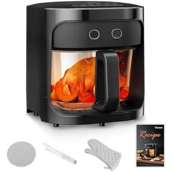 4.5QT Large Air Fryer - See-Through Glass Window, 360? Hot Air and Auto Shut-Off for Golden Glass Air Fryer, Crispy
