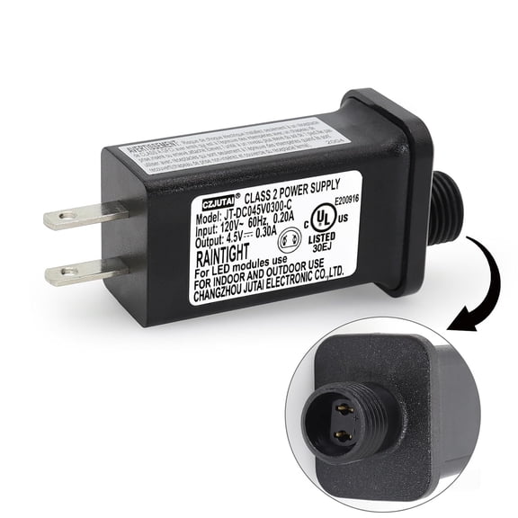 4.5V 0.3A 1.35W LED Controller LED Transformer Class 2 Power Supply, IP44 Waterproof Low Voltage Transformer US Plug for Christmas Light, String Light
