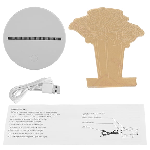 4.5V Multicolor Lamp Base with Touch Switch and 3D Acrylic Pattern Light Decor (White Base)