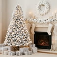 thumbnail image 1 of 4.5ft/6ft/7.5ft/9ft Snow Flocked Pre-Lit Christmas Tree Artificial Christmas Tree with Branch Tips Warm White Lights Quick Assembly Stand Included Indoor Outdoor Holiday Decor, 1 of 8
