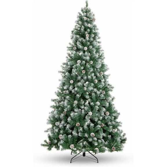 4.5ft Artificial Christmas Tree, Snow Flocked Christmas Tree w/35 Pinecones, 450 Frosted Tips, Pre-Decorated Tree for Holiday Party Decoration