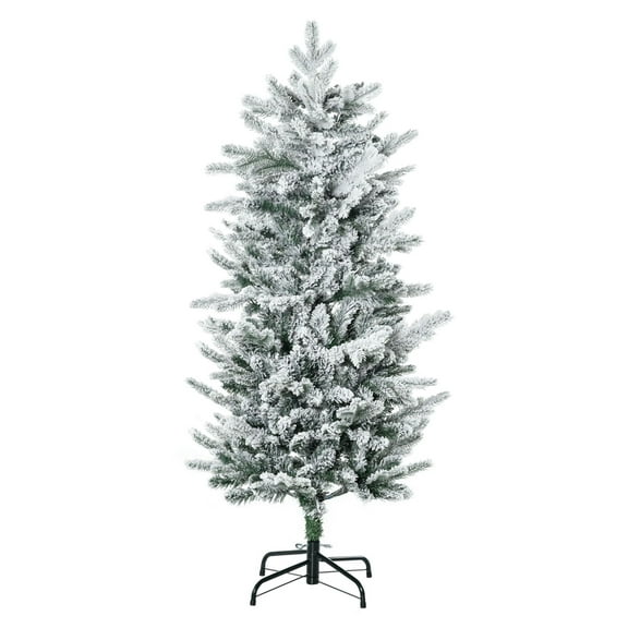 4.5ft Flocked Christmas Tree with Snow Frosted Branches Auto Open Steel Base Green