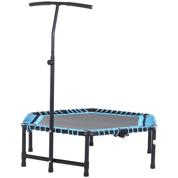 4.5ft Foldable Trampoline, Fitness Rebounder w/ Adjustable T-Bar, Blue