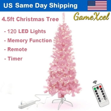 4.5ft Pink Artificial Christmas Tree - 50ft LED String Light with Remote Control and Timmer Xmas Decors
