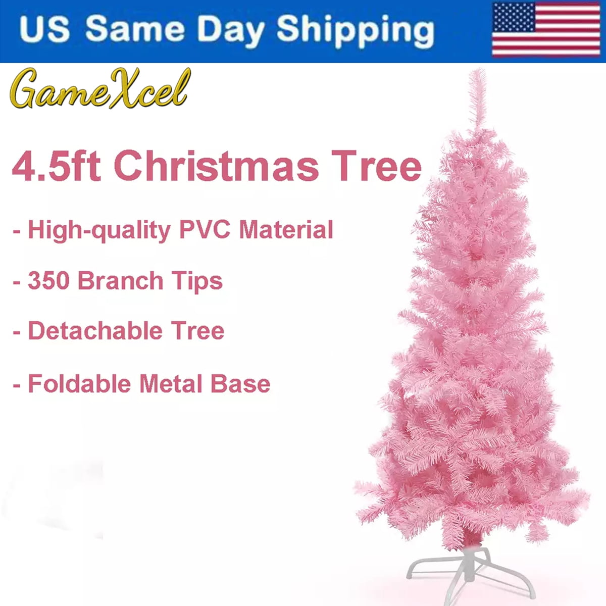 4.5ft Pink Artificial Christmas Tree with Lights & 350 Branch Tips
