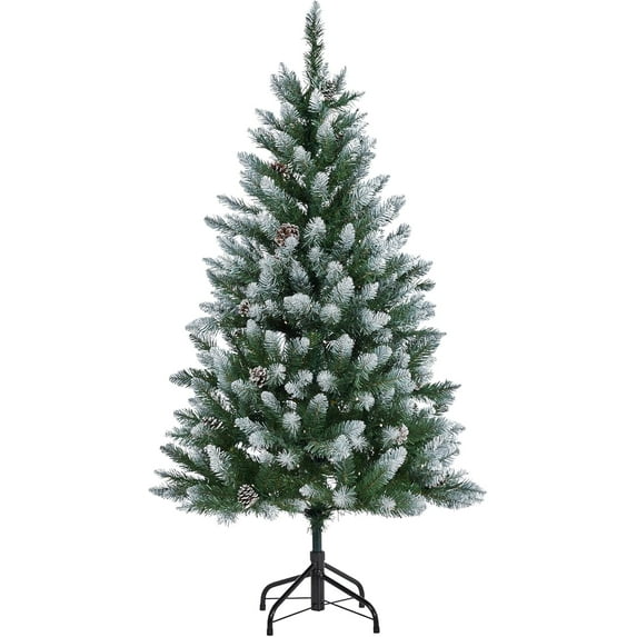 4.5ft Pre-Lit Artificial Christmas Tree with 150 Warm White LED Lights, Mixed Pinecone Decor, 352 Tips Green Holiday Tree with Metal Stand for Home Office Party
