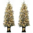 thumbnail image 1 of 4.5ft Pre-Lit Frosty Bloom Potted Tree with Snowman Light Box Base – 200 LED Lights & 8 Modes，Set of 2, 1 of 6