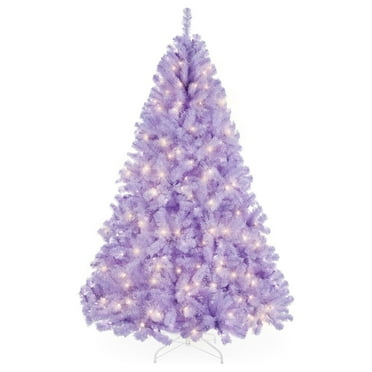 4.5ft Pre-Lit Lavender Christmas Tree, Full Artificial Holiday Decoration w/ 362 Branch Tips, 175 Lights, Foldable Base