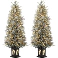 thumbnail image 1 of 4.5ft Pre-Lit Snow Flocked Christmas Tree with 200 LED Lights, Artificial Potted Xmas Tree with 8 Lighting Modes, Faux Berries,Snowman Base, for Holiday Decor,2 Pack, 1 of 7