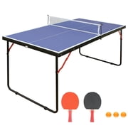 4.5ft Table Tennis Table, Foldable & Portable Ping Pong Table Set with Net and 2 Paddles, Indoor Game Table for Kids and Adults