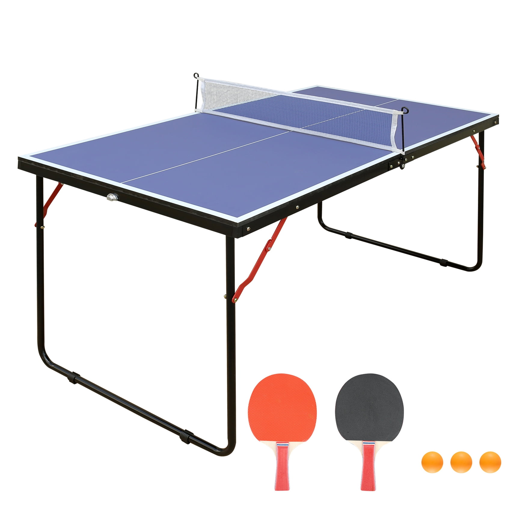 4.5ft Table Tennis Table Foldable & Portable Ping Pong Table Set with Net and 2 Ping Pong Paddles for Indoor Outdoor Game