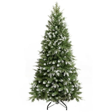 4.5ft White Tip Christmas Tree with Lights, Snow Flocked Fir Christmas Tree Prelit with 679 Branch Tips, 200 Warm Lights and Metal Stand by Homestock