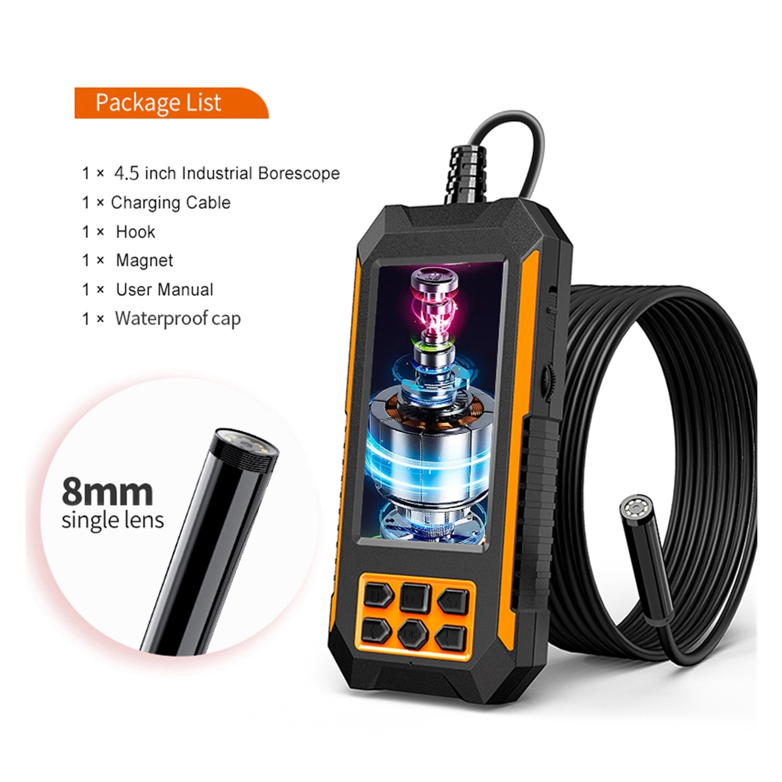 4.5in IPS Screen Digital Endoscope 1080P HD Single& Dual Industrial Borescope Waterproof Pipe Inspection Camera For Car Sewer ,Various Applicable