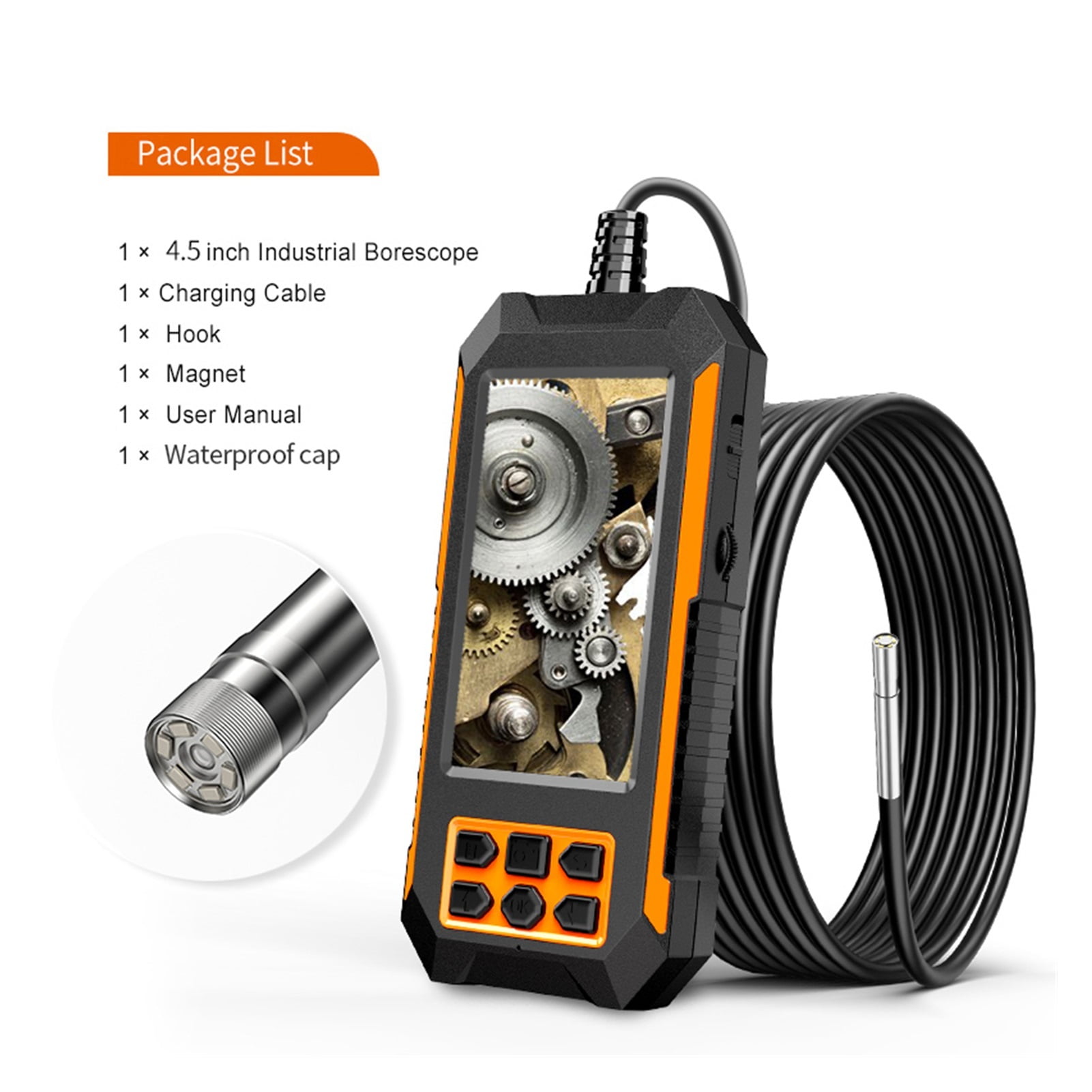 4.5in IPS Screen Digital Endoscope 1080P HD Single& Dual Industrial Borescope Waterproof Pipe Inspection Camera For Car Sewer ,Various Applicable