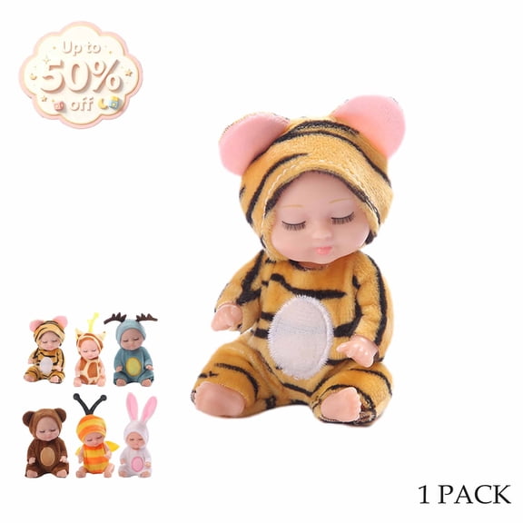 4.5inch Realistic Sleeping Doll with Outfit, Soft Mini Baby Toys Dolls for 1 + Year Old, Christmas Stockings Stuffer Birthday Gift for Kids Ages 1-3 3-6 Girls Boys(D)