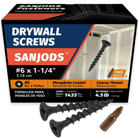 4.5lb #6 Drywall Screws, #2 Phillips Bugle Head, Coarse Thread Sharp Point, Black, Wood Screws