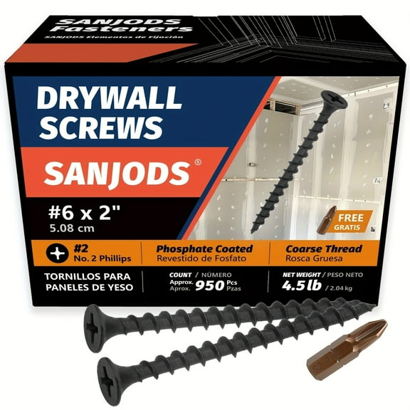 4.5lb #6 Drywall Screws, #2 Phillips Bugle Head, Coarse Thread Sharp Point, Black, Wood Screws