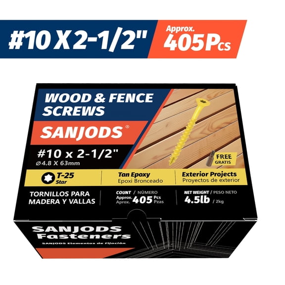 4.5lb Box Deck Screws, #8 #10 Wood Screws, Rust Resistant, Exterior Epoxy Coated, Outdoor Decking Screw, Torx Drive Head Deck Screw, T25 Star Bit Included, Tan, 250/350/405/590/720pcs