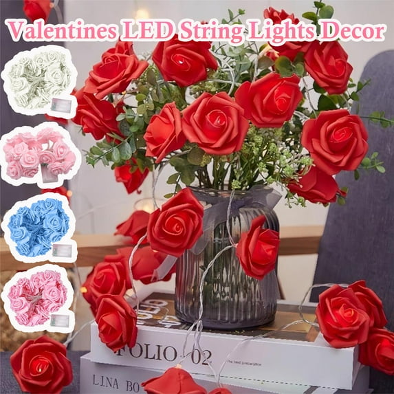 4.5m 20 Lights LED Rose Flower String Lights for Day Room Decoration, Decorative Lighting for Home Bedroom Festival Display and Elegant Romantic Interior Atmosphere, AKLJWH, Red