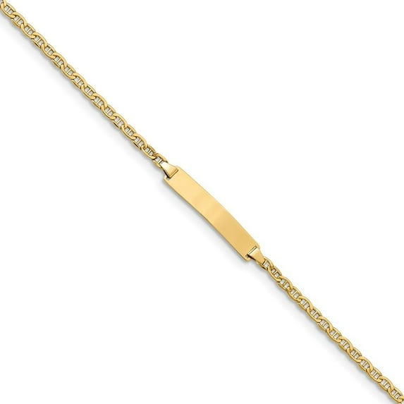 4.5mm 14k Polished ID With Semi-solid Anchor Bracelet - 1.7 Grams - 5.5 Inch