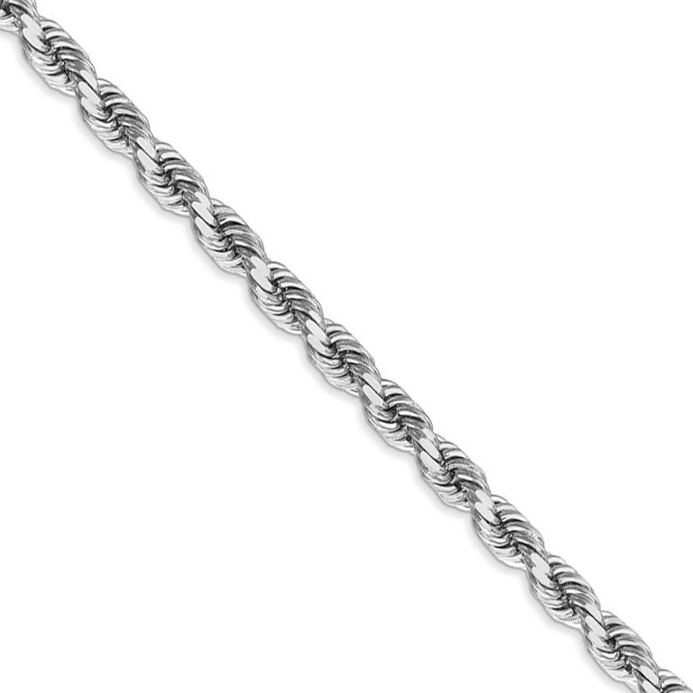 Rope Chain Necklace Sterling Silver Diamond Cut White Gold Look  Rhodium-Plated