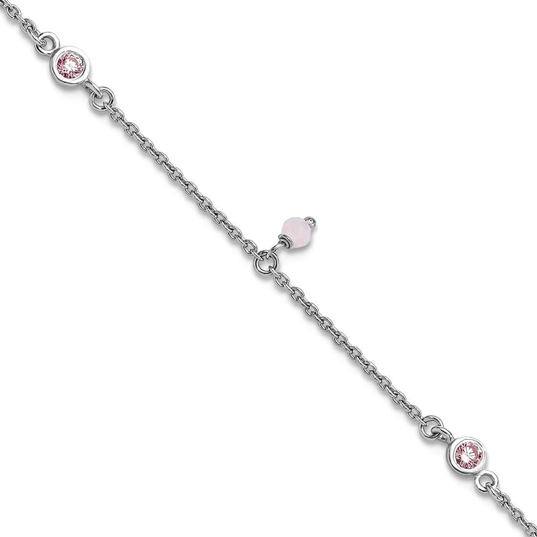 4.5mm 925 Sterling Silver Pink Cubic Zirconia and Glass Beads Plus 1in Extension Anklet 9 Inch Anklet for Women