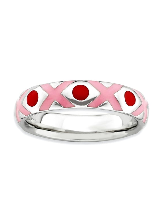 4.5mm 925 Sterling Silver Pink Enamel Stackable Polished Pink Red Enameled Ring Size 7 Stackable Ring for Women