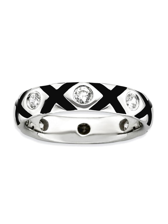 4.5mm 925 Sterling Silver Stackable Polished Cubic Zirconia and Enameled Ring Size 7 Stackable Ring for Women