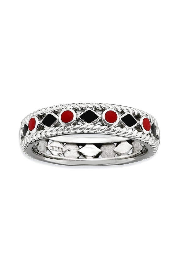 4.5mm 925 Sterling Silver Stackable Polished Red Black Enameled Ring Size 9 Stackable Ring for Women