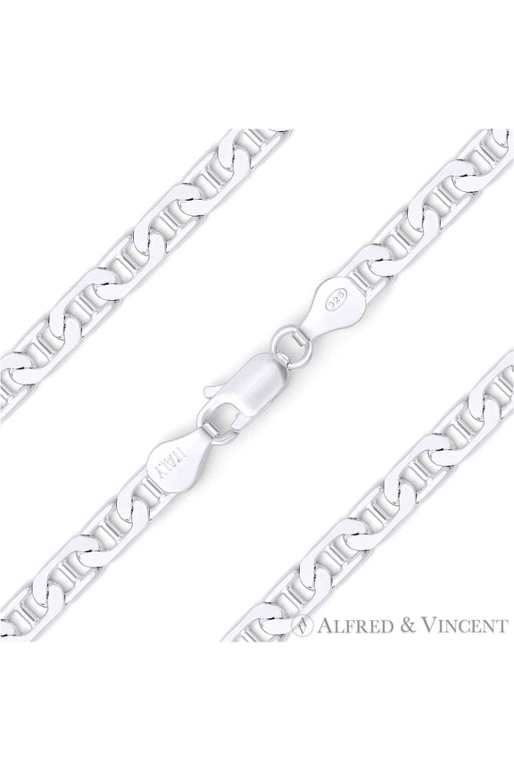 4.5mm Flat Marina / Mariner Link Italian Chain Necklace in Solid .925 Sterling Silver