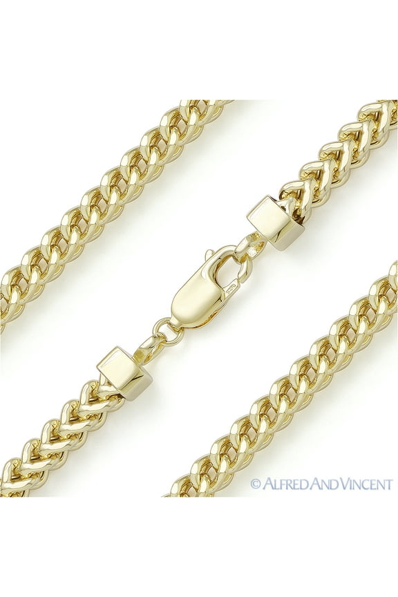 4.5mm Hollow Franco Arrow-Link Italian Chain Necklace in .925 Sterling Silver w/ 14k Yellow Gold