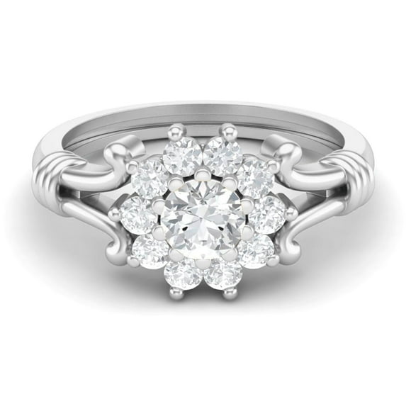 4.5mm Round Shape Moissanite 925 Sterling Silver Cluster Women Wedding Ring