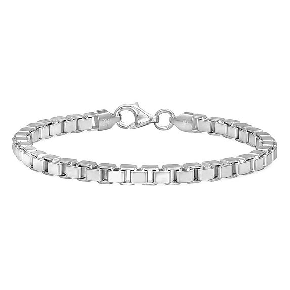 4.5mm Solid .925 Sterling Silver Square Box Chain Link Bracelet, 7 inches + Gift Box