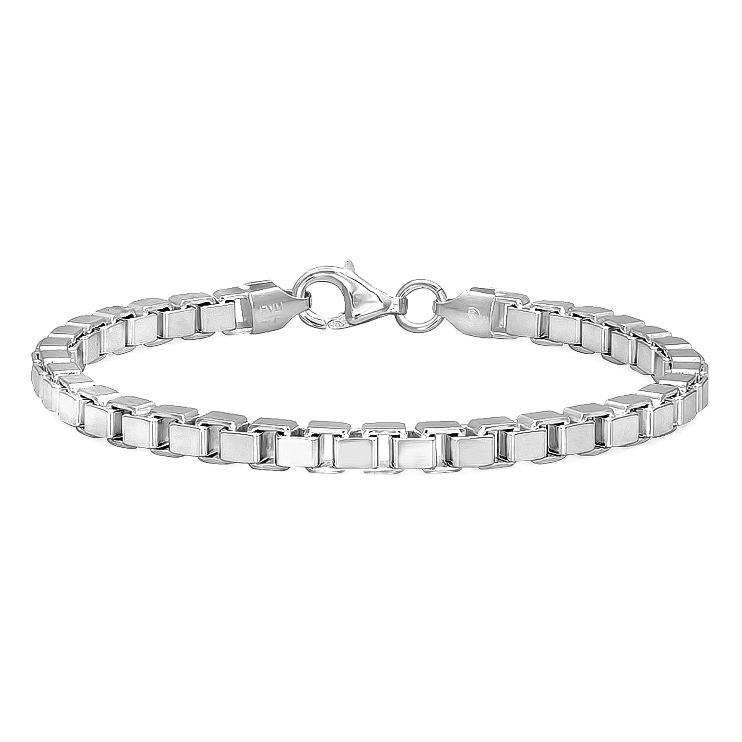 【AEKKI】Box Chain No.04 Silver Chain Bracelet (約16〜19cm) 4.5mm Solid .925 Sterling Silver Square Box Chain Bracelet