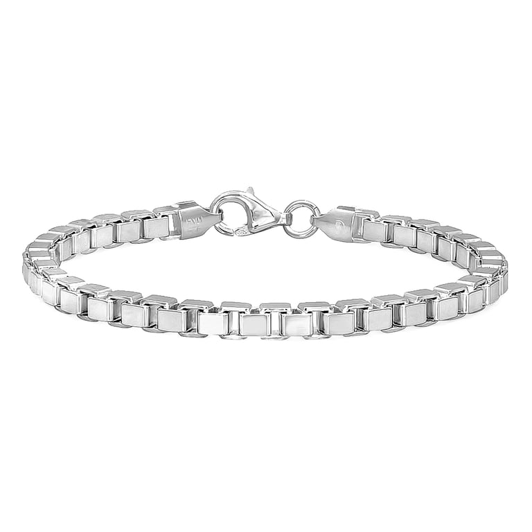 4.5mm Solid .925 Sterling Silver Square Box Chain Bracelet, 8