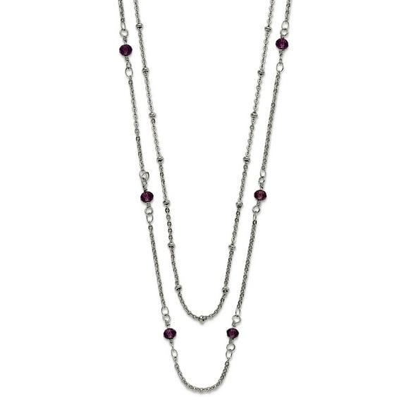 4.5mm Stainless Steel Polished 2-strand Purple Crystal Beaded With 1 Inch Extension Necklace 16 Inch Strand Necklace for