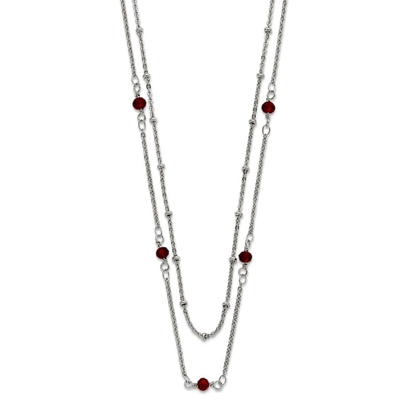 4.5mm Stainless Steel Polished 2-strand Red Crystal Beaded With 1 Inch Extension Necklace 16 Inch Strand Necklace for Wo