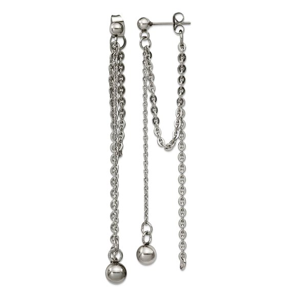 Stainless Steel Polished Multi Chain Front and Back Post Long Drop Dangle Earrings 66x4.5mm Wide Dangle Earring for Wome