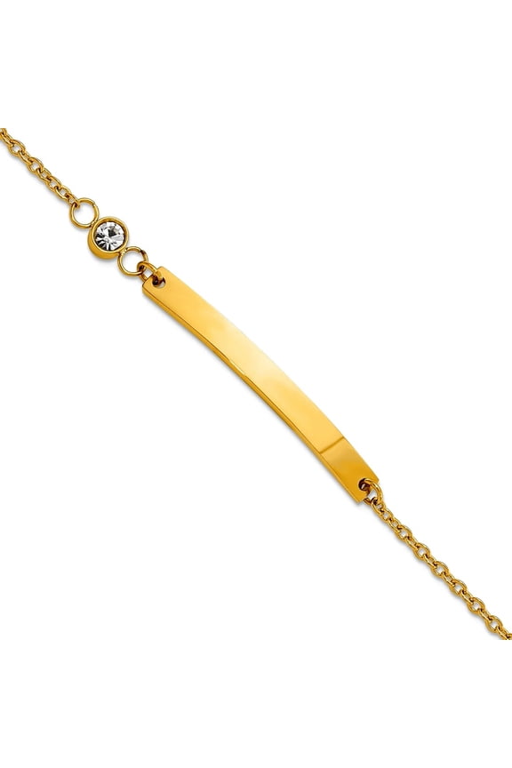 4.5mm Stainless Steel Polished Yellow Ip Plated With Crystal ID Bracelet With 1 Inch Extension 6.75 Inch Identification