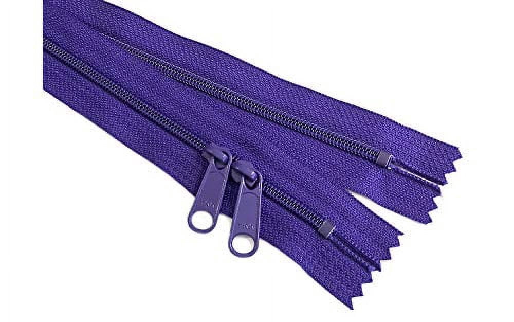 4.5mm YKK Zipper with Double Pull Purse or Handbag Zippers Head to Head Sliders Made in USA (30 Inches - 15 Zippers, Royal Purple - 029)