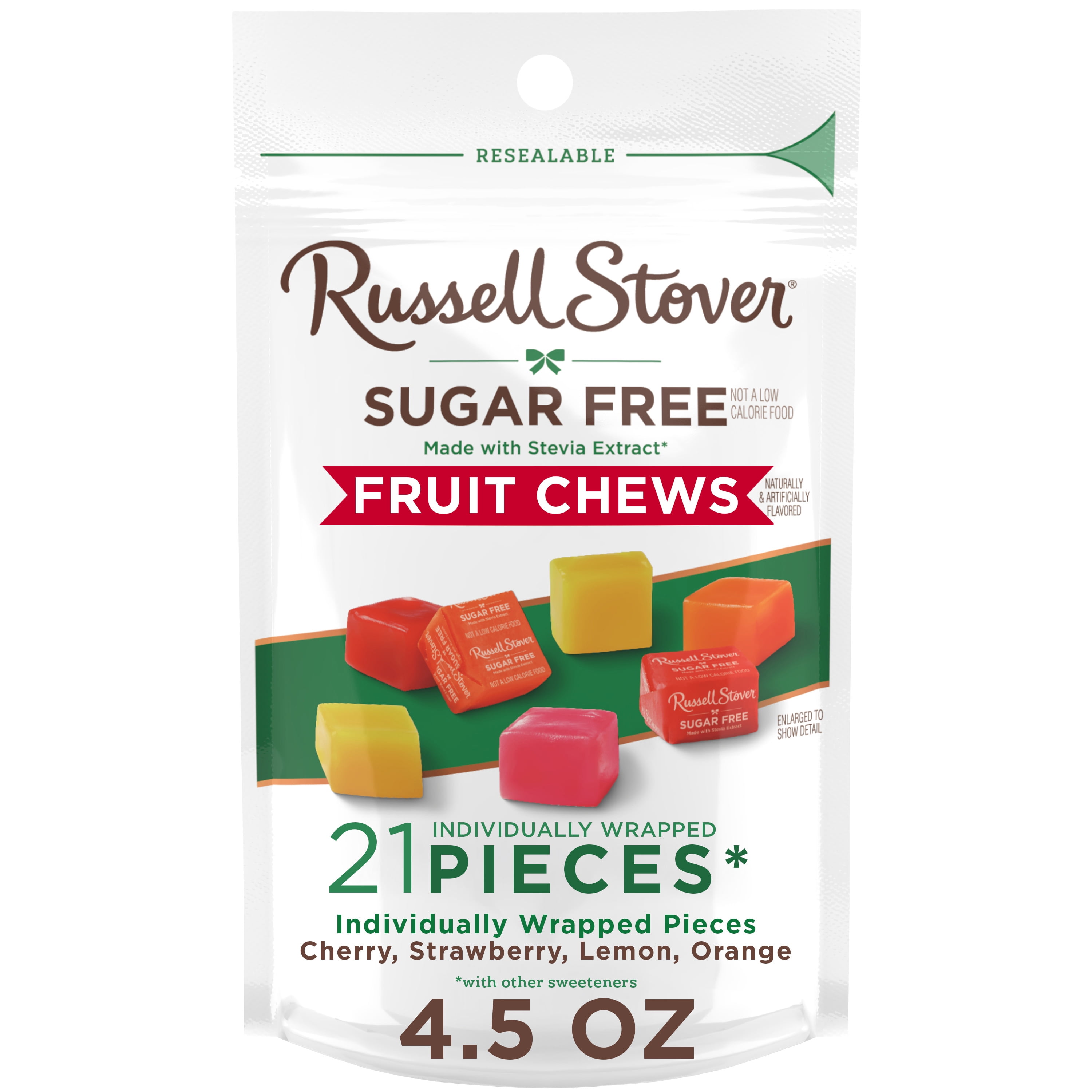 RUSSELL STOVER Sugar Free Fruit Chews Candy, 4.5 oz. bag