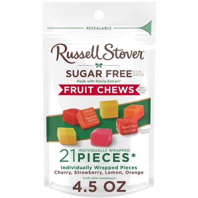 RUSSELL STOVER Sugar Free Fruit Chews Candy, 4.5 oz. bag