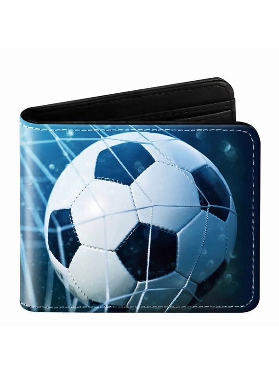4.5x3.7in Boys Soccer Wallet for Teens, Cool Kids Wallet for Boys Ages 8-10 9-12 11-15, Funny Leather Bifold Rfid Blocking, Coin Pocket Id Window for Teen Men Youth Guys Birthday Christmas Gifts