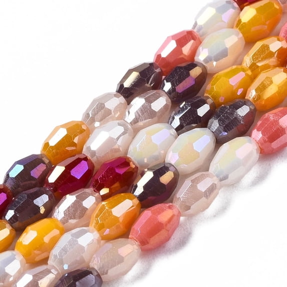 4.5x3mm Electroplate Glass Beads Strands AB Color Plated Faceted Rice Brown