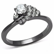 4.5x4.5mm Round Cut CZ Stackable Womens Light Black IP Stainless Steel Wedding Ring - Size 7