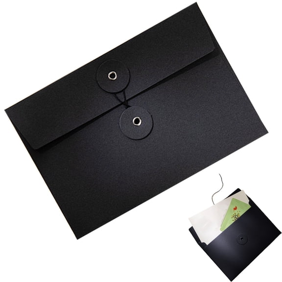 4.5x6.7" Gift Card Envelopes with String Tie Closure, Christmas Card Holders Greeting Business Card Envelope for Thanksgiving Day Halloween Birthdays Weddings, Black