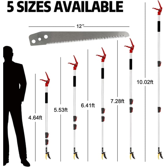 4.6-10 Ft Tree Trimmers Long Handle Pruner with Long Reach Pole Saw, Extendable Tree Pruner Cut and Hold Pruning Trimmer, Telescoping Fruit Picker Pole Tools for Branches Bypass Lopper