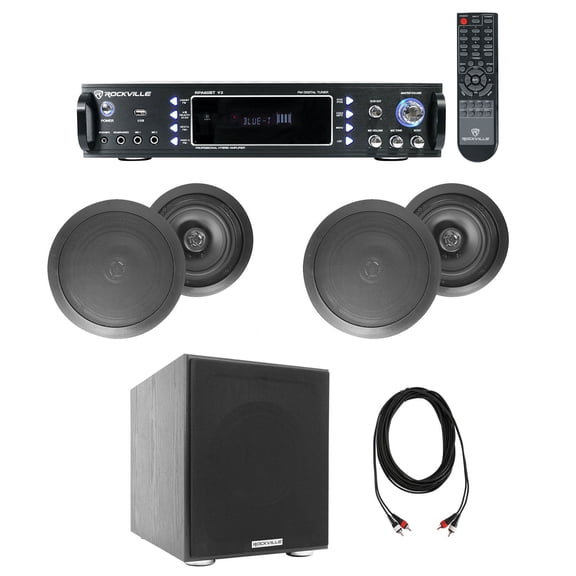 (4) 6.5" Black Ceiling Speaker+Bluetooth Receiver+Subwoofer 4 Restaurant/Office